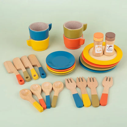 Simulated Wooden Children's Afternoon Tea Set, Playing House Role-playing Toy Tea Set Combination Puzzle and Early Education