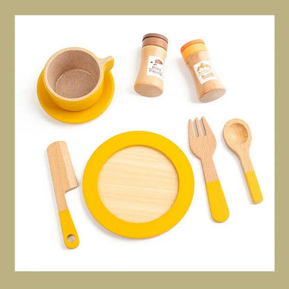 Simulated Wooden Children's Afternoon Tea Set, Playing House Role-playing Toy Tea Set Combination Puzzle and Early Education