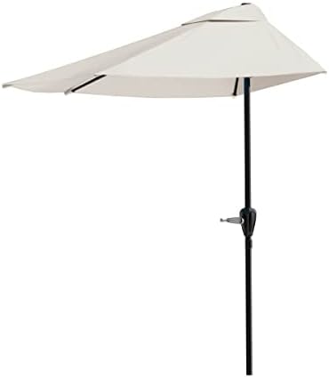 Pure Garden Half Umbrella - 9ft patio Shade with Easy Crank Red