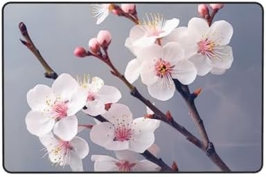 White Cherry Blossom Flannel Non-Slip Floor Mat 36X24