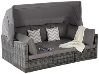 5-Piece Wicker Daybed with Retractable Canopy Dark Grey Relaxing Durable