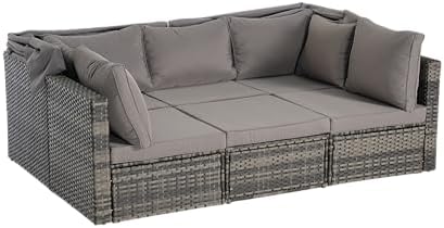 5-Piece Wicker Daybed with Retractable Canopy Dark Grey Relaxing Durable