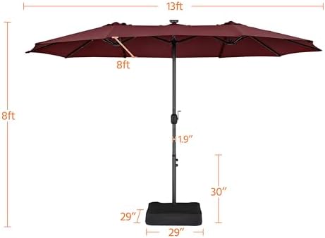 Large Patio Umbrella with Solar Lights Burgundy
