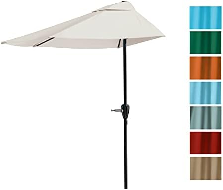 Pure Garden Half Umbrella - 9ft patio Shade with Easy Crank Red