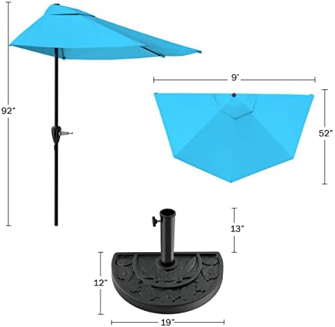 Pure Garden Half Umbrella 9 Ft Outdoor Shade