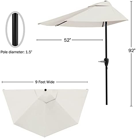 Pure Garden Half Umbrella - 9ft patio Shade with Easy Crank Red