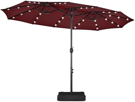 Large Patio Umbrella with Solar Lights Burgundy
