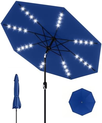 9 Ft Patio Umbrella with Solar Lights for Relaxing Outdoors