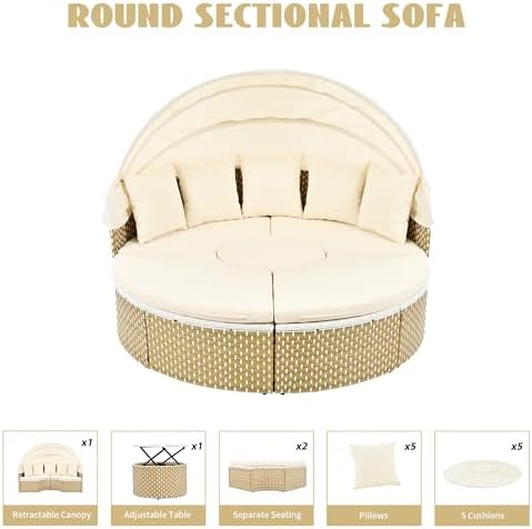 Rattan Daybed Set with Retractable Canopy