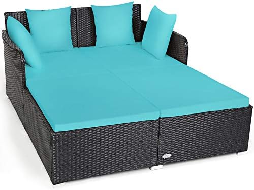 Tangkula Outdoor Rattan Daybed Turquoise