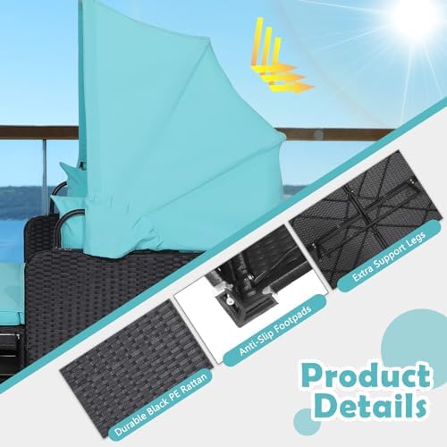 Perfect Outdoor Rattan Daybed with Canopy Turquoise