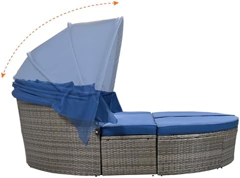 Merax Outdoor Round Daybed with Retractable Canopy and Coffee Table Set