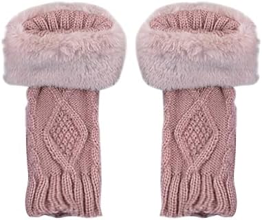 Faux Fur ArmWarmers for Women - Winter Fingerless Gloves with Thumb Hole