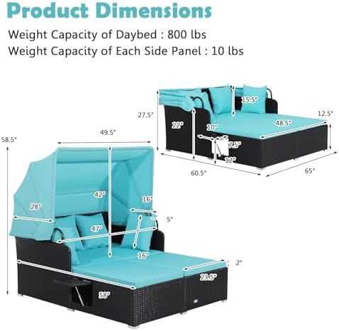 Perfect Outdoor Rattan Daybed with Canopy Turquoise