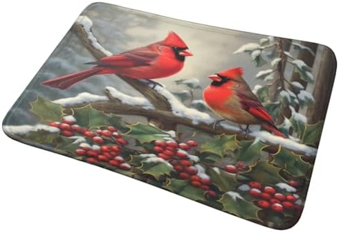 Welcome Weekend Warrior Winter Red Birds Door Mat