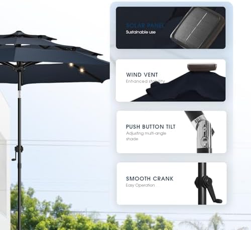 WikiWiki 9FT 3Tiers Solar Led Patio Umbrella