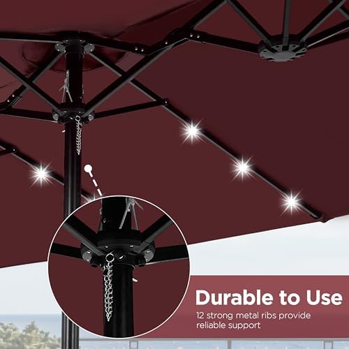 Large Patio Umbrella with Solar Lights Burgundy
