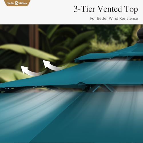 Sophia William 10ft 3 Tier Auto Tilt Patio Umbrella Cyan Blue