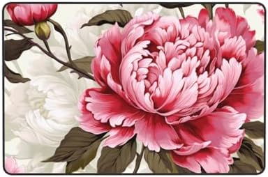 Jiwocn Peony Flower Non-Slip Floor Mat Soft 36x24