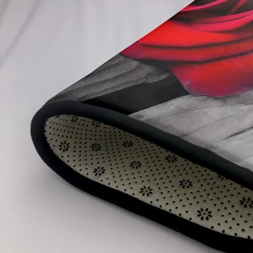 Red Rose Flannel Non-Slip Floor Mat 36X24