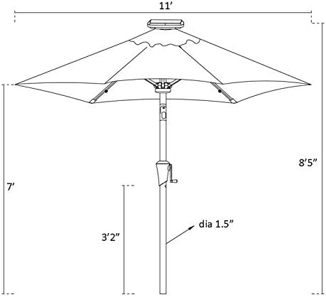 C-Hopetree 11ft Solar LED Tilt Umbrella for Outdoor Patio