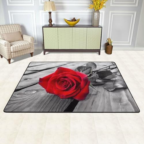Red Rose Flannel Non-Slip Floor Mat 36X24