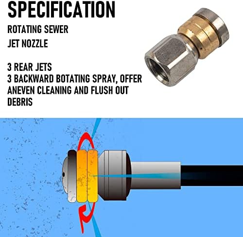 Efficient 100FT sewer jetting kit for pressure washers