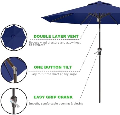 9FT Navy patio umbrella with Push-Button Tilt and Crank