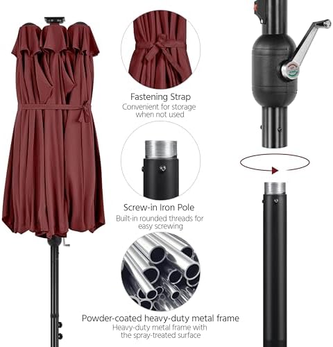 Large Patio Umbrella with Solar Lights Burgundy