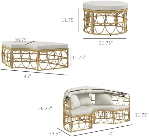 Outsunny Round Outdoor Daybed with Canopy Cream White