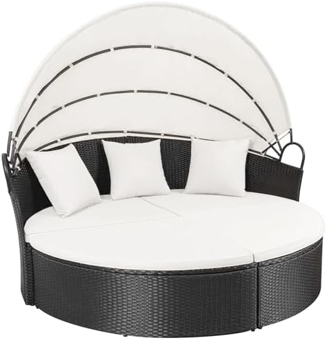 Homall patio daybed with retractable canopy - Beige Wicker Rattan