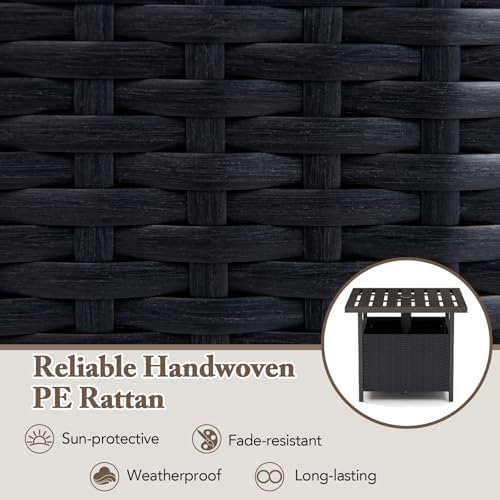 Sturdy Outdoor Side Table with Umbrella Holder PE Rattan Black Metal