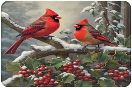 Welcome Weekend Warrior Winter Red Birds Door Mat