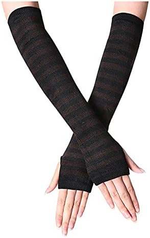 Striped Arm Warmer for Women Knit Fingerless Gloves
