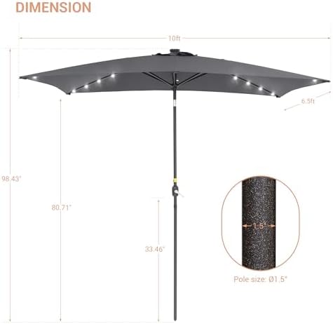 10x65ft patio umbrella with solar lights