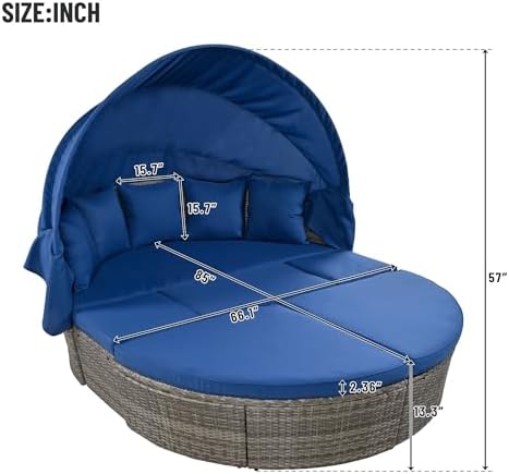Merax Outdoor Round Daybed with Retractable Canopy and Coffee Table Set