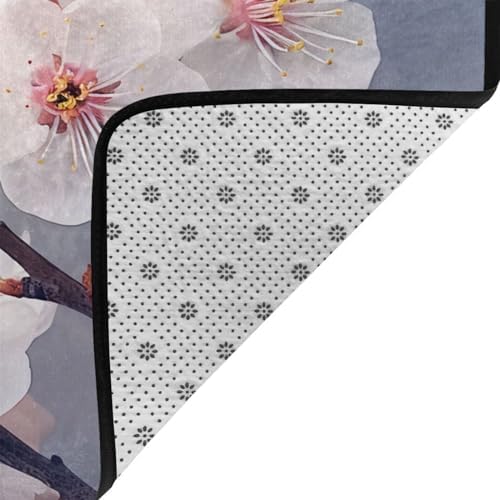 White Cherry Blossom Flannel Non-Slip Floor Mat 36X24