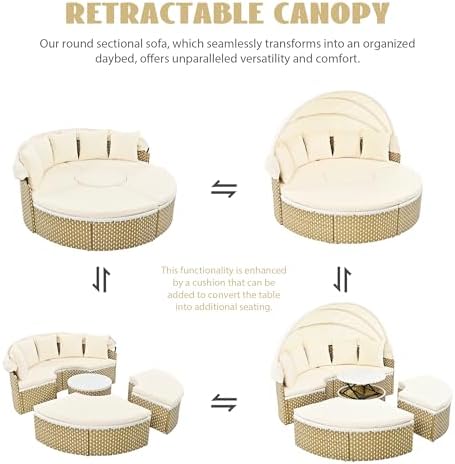 Rattan Daybed Set with Retractable Canopy