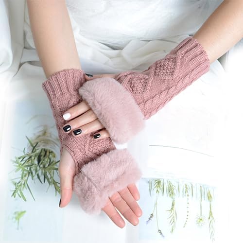 Faux Fur ArmWarmers for Women - Winter Fingerless Gloves with Thumb Hole
