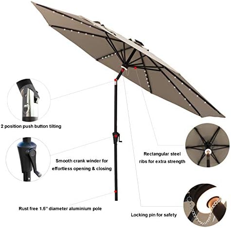 C-Hopetree 11ft Solar LED Tilt Umbrella for Outdoor Patio