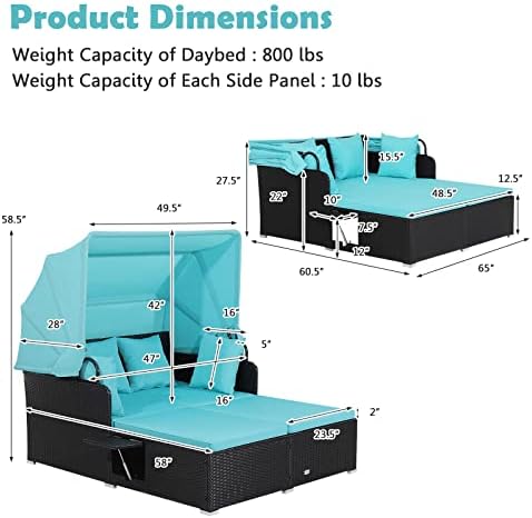 COSTWAY Wicker Patio Daybed Set with Retractable Canopy