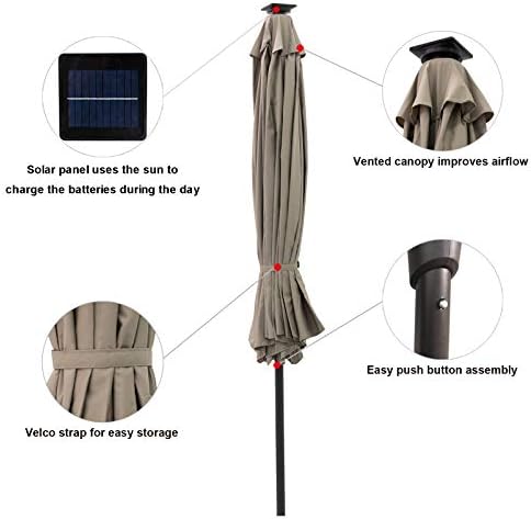 C-Hopetree 11ft Solar LED Tilt Umbrella for Outdoor Patio