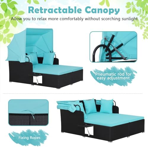 Perfect Outdoor Rattan Daybed with Canopy Turquoise
