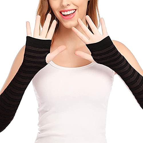 Striped Arm Warmer for Women Knit Fingerless Gloves