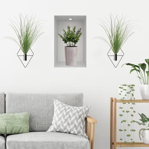 2pcs Black Diamond Metal Hanging Planters with Artificial Shrubs