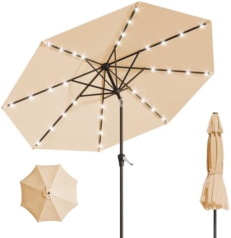 ARESHARK 9FT Solar patio umbrella with 32 LED lights - Durable Energy-efficient