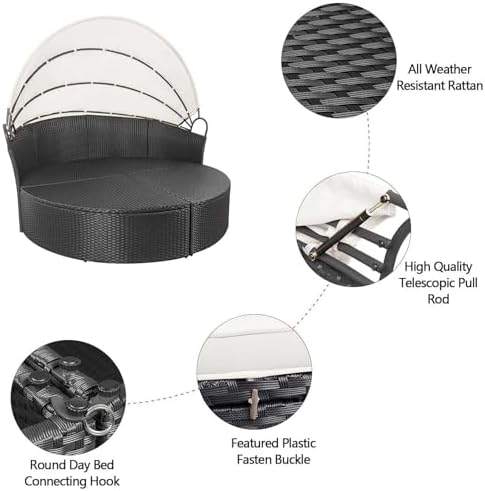 Homall patio daybed with retractable canopy - Beige Wicker Rattan
