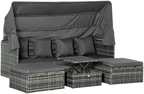 Outsunny 4-Piece Patio Furniture Set with PE Rattan and retractable canopy