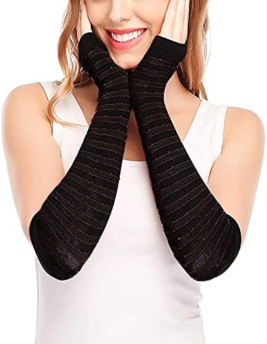 Striped Arm Warmer for Women Knit Fingerless Gloves