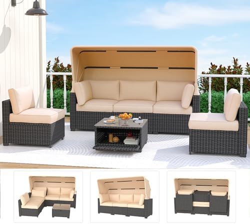Adjustable Outdoor Daybed Set with Canopy